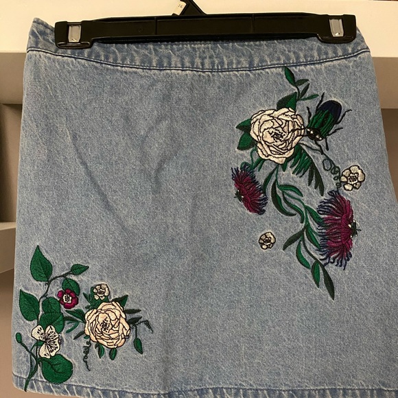 Denim Embroidered Mini Skirt - Picture 1 of 5